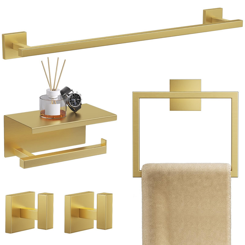 Porte-papier hygiénique avec tablette 5 pièces SUS304, Brushed Gold