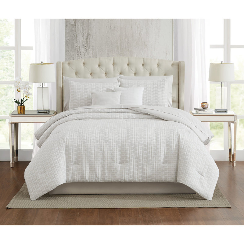 Ensemble d'édredon 9 pièces Annabelle Geo Champagne, Édredon pour grand lit + 2 taies décoratives sta