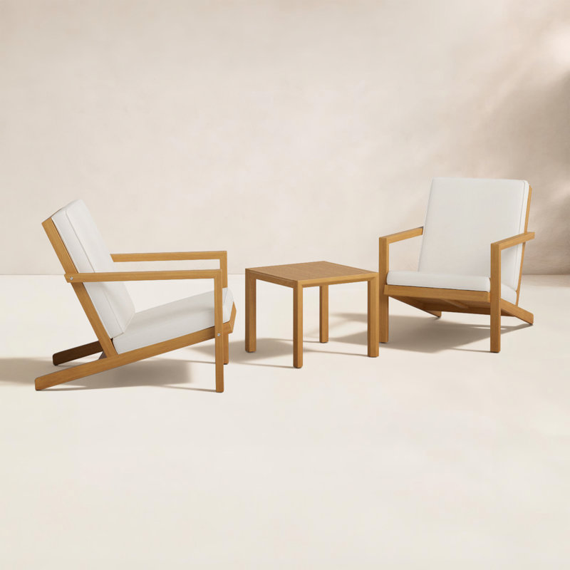 Aubrieana 2-Person Acacia Wood Seating Group with Cushions, Teak, Cream