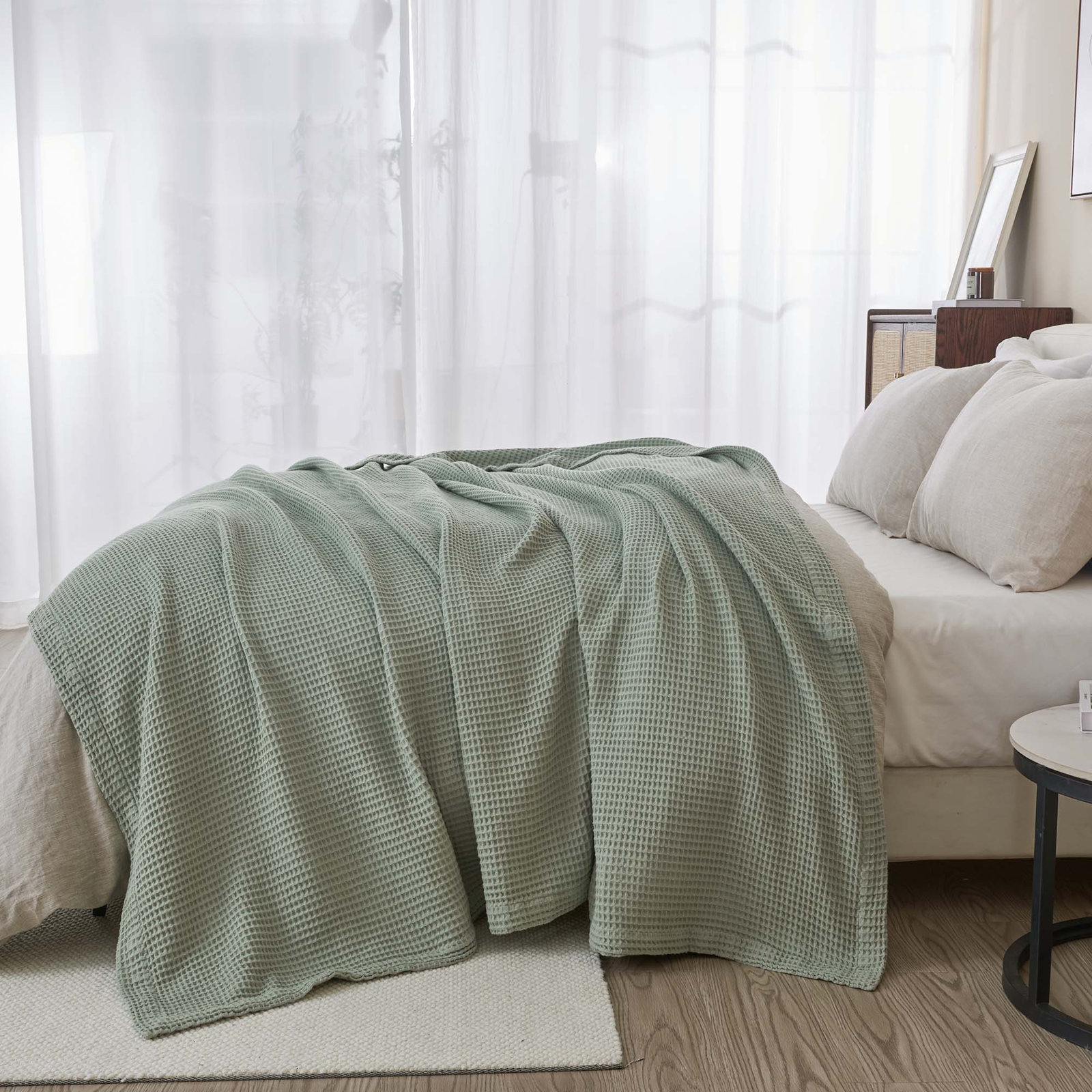 Cotton Waffle Weave Throw Blanket, Full/Queen, Eucalyptus