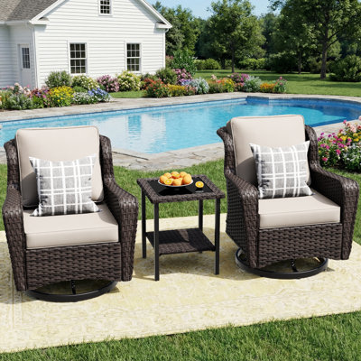 Vaylen 3-piece Patio Rattan Swivel Chair Set