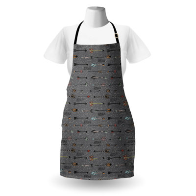 East Urban Home Arrow Apron Unisex Calligraphic Spotted Design Adult Size Dimgray and Multicolor
