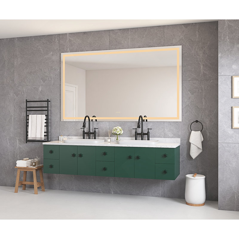 Miroir de salle de bain 84 po x 48 po à DEL avec façade et rétroéclairage, miroir de meuble-lavabo mural, anti-buée, mémoire, 3 couleurs, réglable en continu