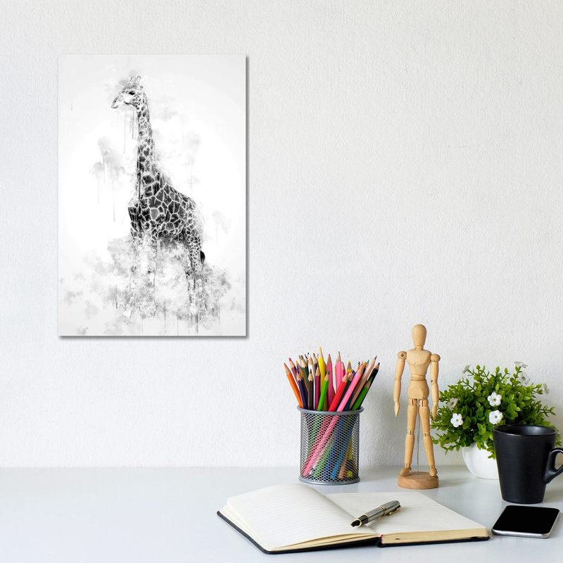 Giraffe In Black And White by Cornel Vlad - Wrapped Canvas Gallery-Wrapped Canvas Giclée, 30.48cm H x 20.32cm W