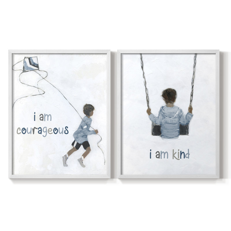 «Boy Flying Kite», reproduction encadrée de qualité supérieure - prêt à être accroché - aucun clou requis - aucun clou requis