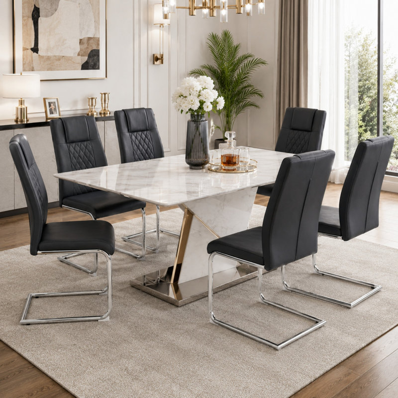 Chaises de salle à manger Kimara, Noir, Argent