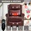 Fauteuil inclinable manuel à massage thermique avec chaise berçante et pivotante en cuir véritable pour le salon