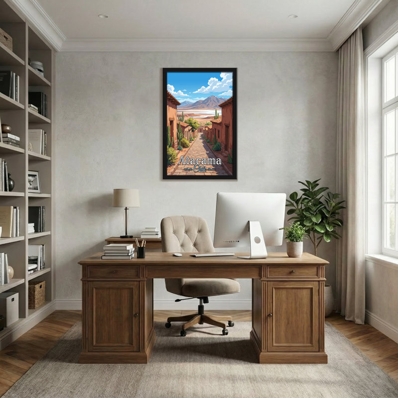 Scène de paysage urbain avec des cactus et des montagnes, H 36 po x l 24 po
