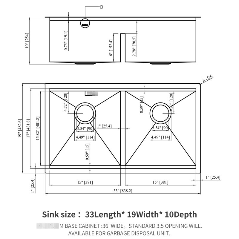 Évier de cuisine à double cuve 50/50 en acier inoxydable de calibre 16 T304 33 po x 19 po avec cuve profonde de 10 po, coin arrondi R10 pour plus d'espace, guide d'eau en forme de X, revêtement à condensation, coussinet silencieux
