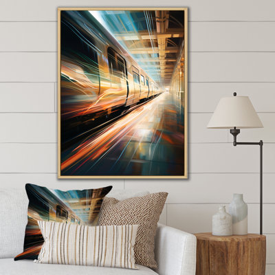 «Train Luminous Trail Lights I», reproduction d'art sur toile moderne