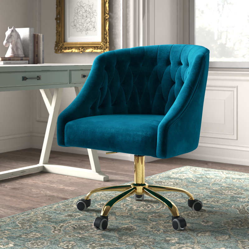Chaise de travail en velours Doreen, Velours sarcelle