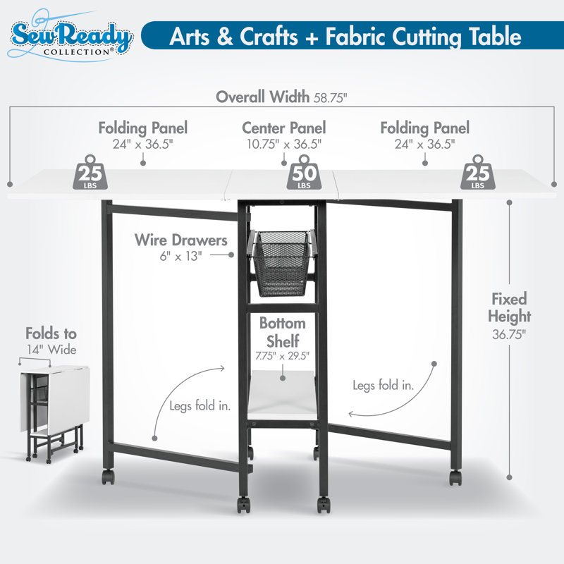 58.75"W x 36.5" D Foldable Craft Table with Wheels