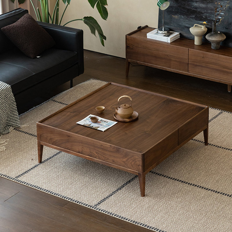 Table basse italienne minimaliste carrée en bois massif, H 13,8 po x L 31,5 po x l 31,5 po