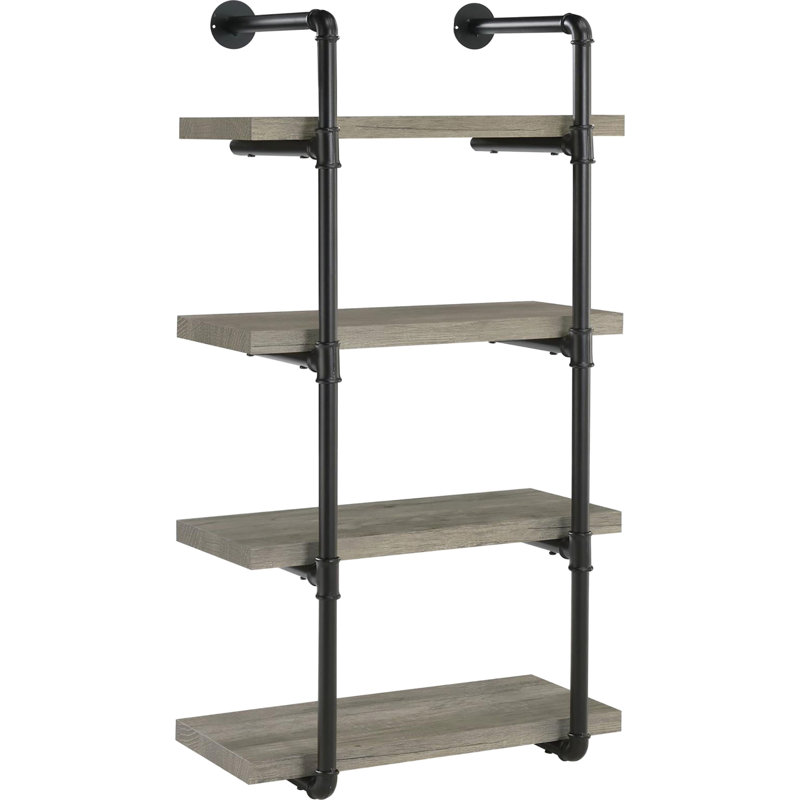 24-Inch Industrial Wall Shelf With Black And Grey Driftwood Metal - 4 Shelves, Adds Elegance To An Exceptional Office, Living Room, Kitchen Style 24-Inch, Transforms