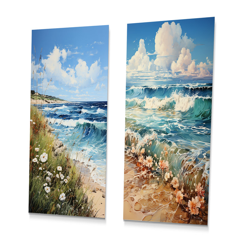 Ensemble de 2 décorations murales en métal Flower Coastal Nostalgia - Coastal Beach, H 28 po x l 24 po