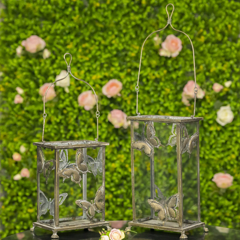14'' H Tabletop Lantern, Antiqued Gold