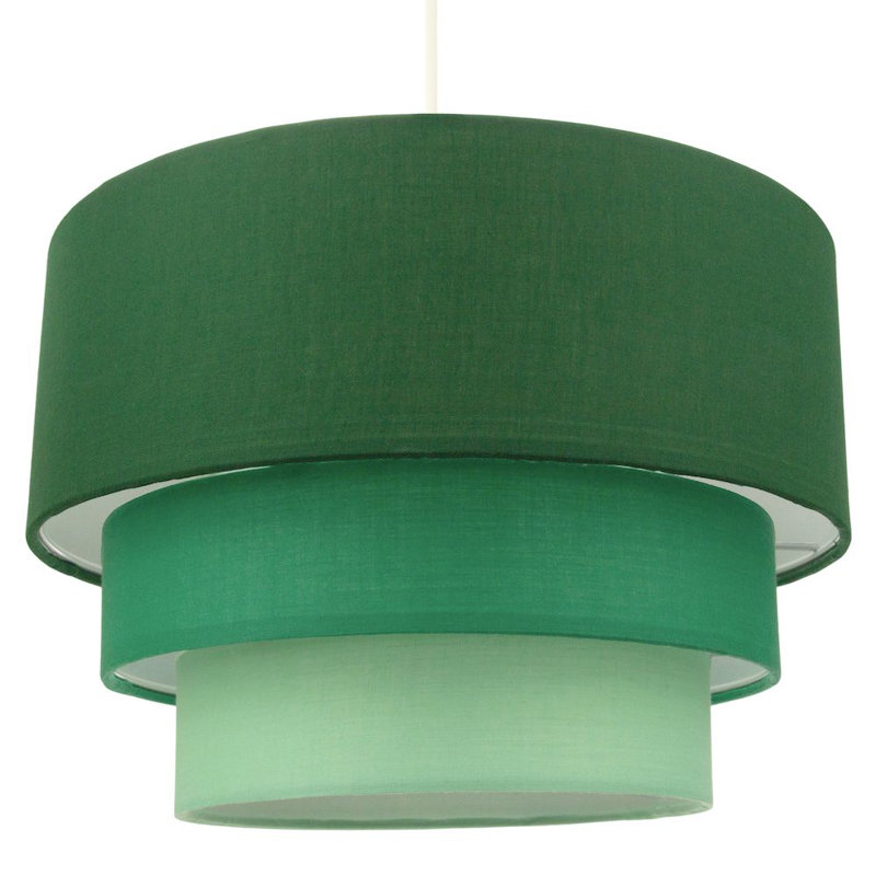 Contemporary Round Triple Tier Cotton Fabric Pendant Light Shade, Green