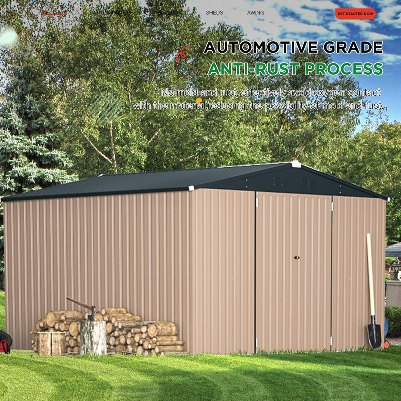 10 ft  x 10 ft. Metal Storage Shed, Tan, 10 ft x 10 ft