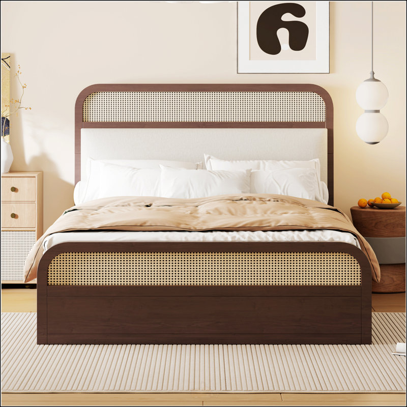 Grand lit plateforme en bois avec lit gigogne et 2 tiroirs, espresso