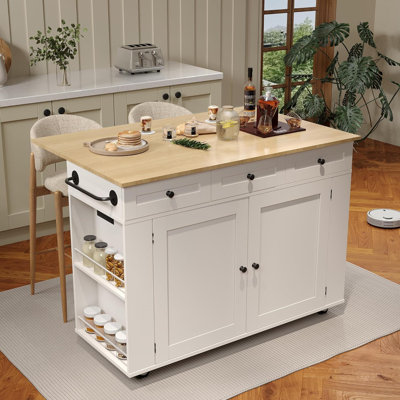 Îlot de cuisine roulant 47,2 po avec abattant et station de charge, chariot de rangement