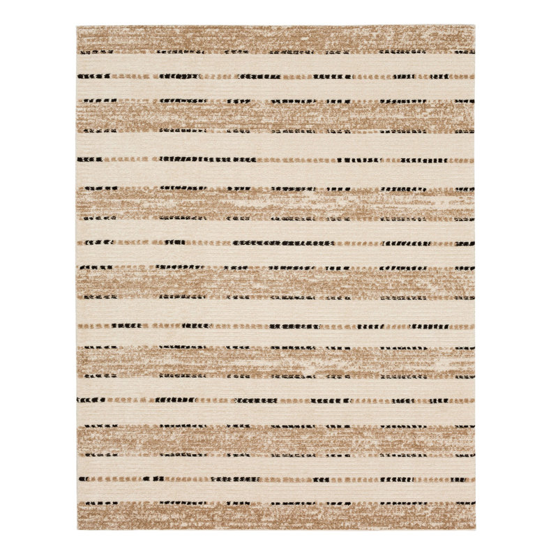 Traverse Lanes Tan and Black Striped Synthetic Area Rug