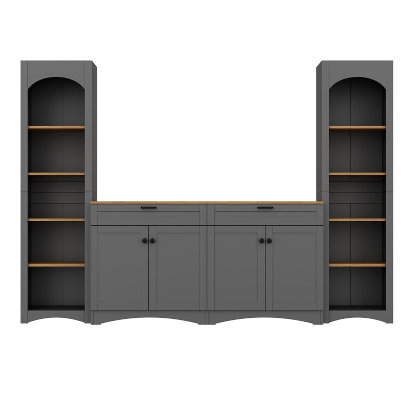 Meuble audio-vidéo de style Mid-Century rustique avec rangement, meuble télé gris pour téléviseur de 70 po, tablettes réglables décoratives de style salon, téléviseurs