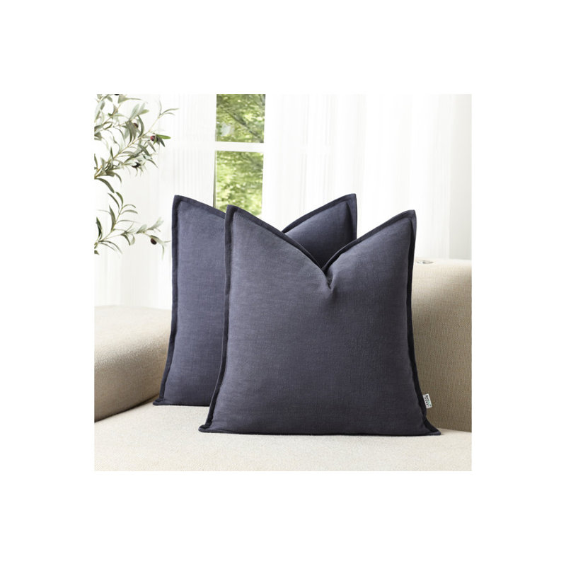 Boho Farmhouse Pillow Cover Soft Boho Farmhouse Washed Linen Textured Cotton Throw Pillow Covers, Square 18", Natural Linen