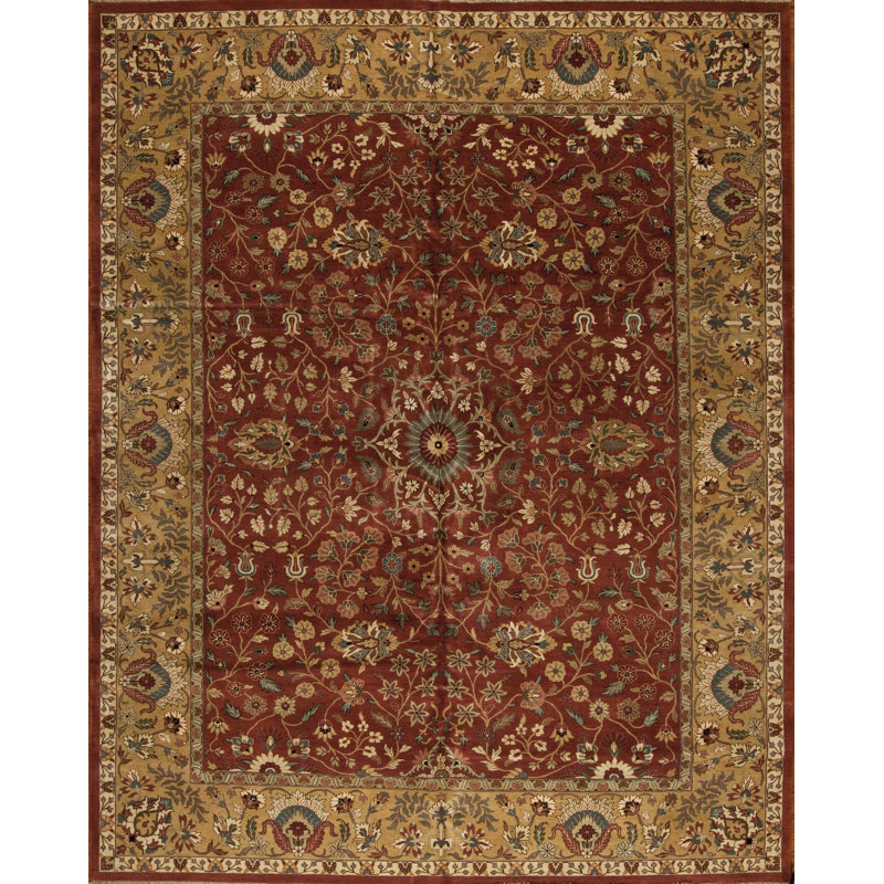 Tapis rouge / brun en laine noué à la main Mahal, Rectangle 12 pi x 18 pi