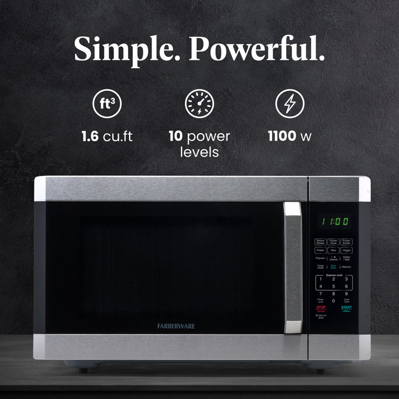 Farberware Professional 1.6 Cu. Ft. 1100-Watt Microwave Oven with Smart Sensor, Stainless Steel with Platinum