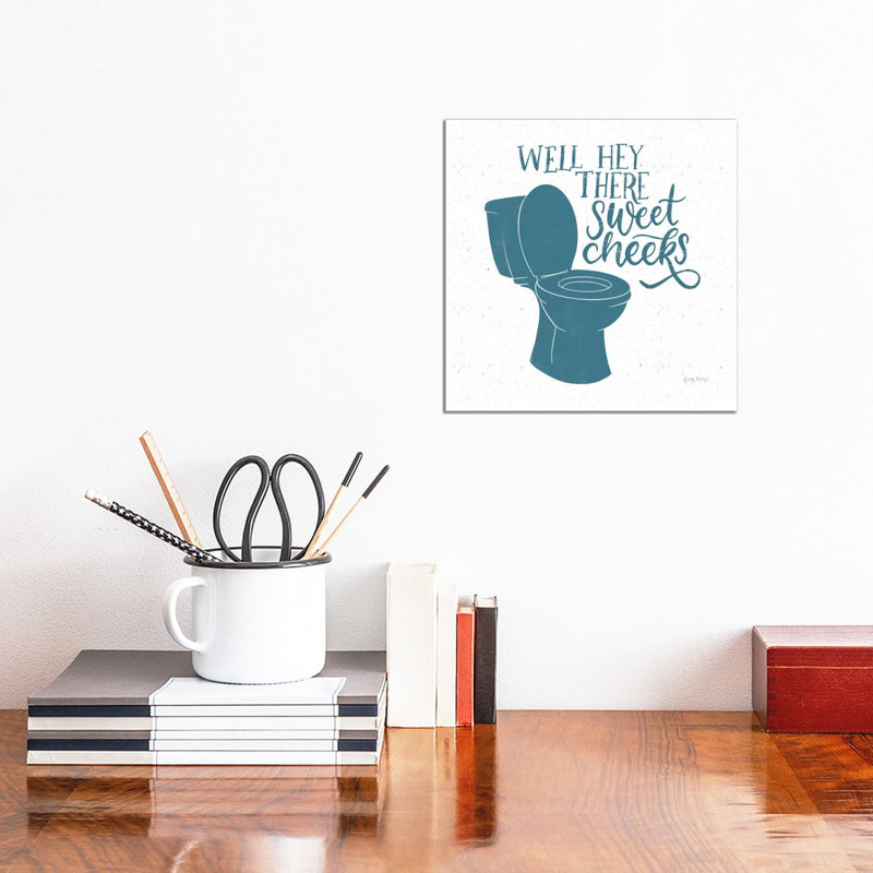 Turkish Tile Bathroom Puns III by Becky Thorns - Print on Canvas, Wrapped Canvas, 30.48cm H x 30.48cm W x 1.91cm D