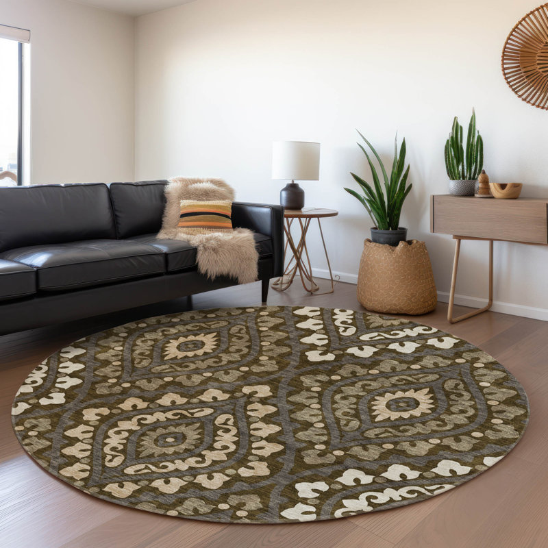 Alleigha Washable Moroccan Indoor / Outdoor Rug, Round 8'