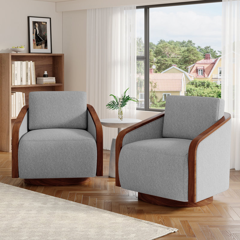 Upholstered Swivel Barrel Chair, Light Grey