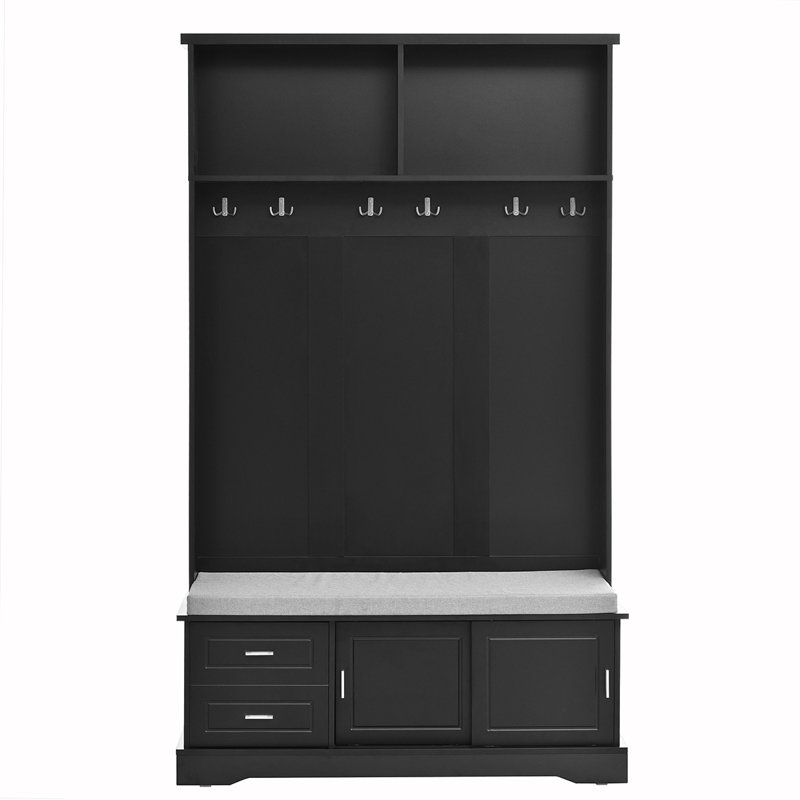 Versatile Hall Tree with Stylish Sliding Doors and Multiple Functions, Black