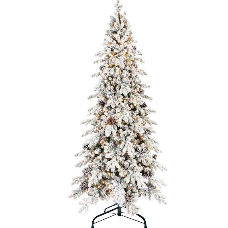 Arbre de Noël enneigé 9 pi, 1250 lumières DEL blanc chaud, 2138 pointes, 52 pin naturel, installation rapide pour les fêtes occupées