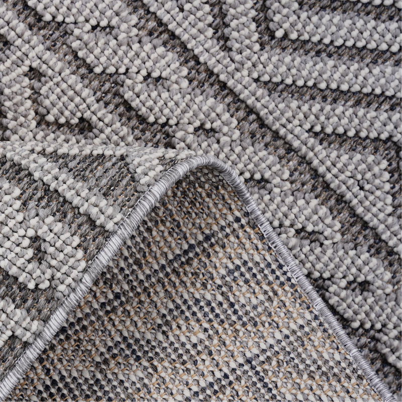 Collection Grey/White /Geometric Indoor/Outdoor Area Rug, Rectangle 6'7" x 7'9"