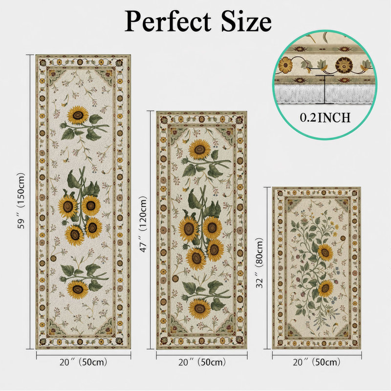 Sunflower Pattern Non-Slip Washable Kitchen Mats
