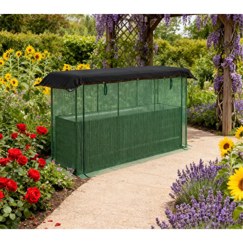 Raised Garden Bed,Galvanized Steel Planter Box With Crop Cage And Shade Cloth,For Flowers, Veggies And Herbs, Dark Green