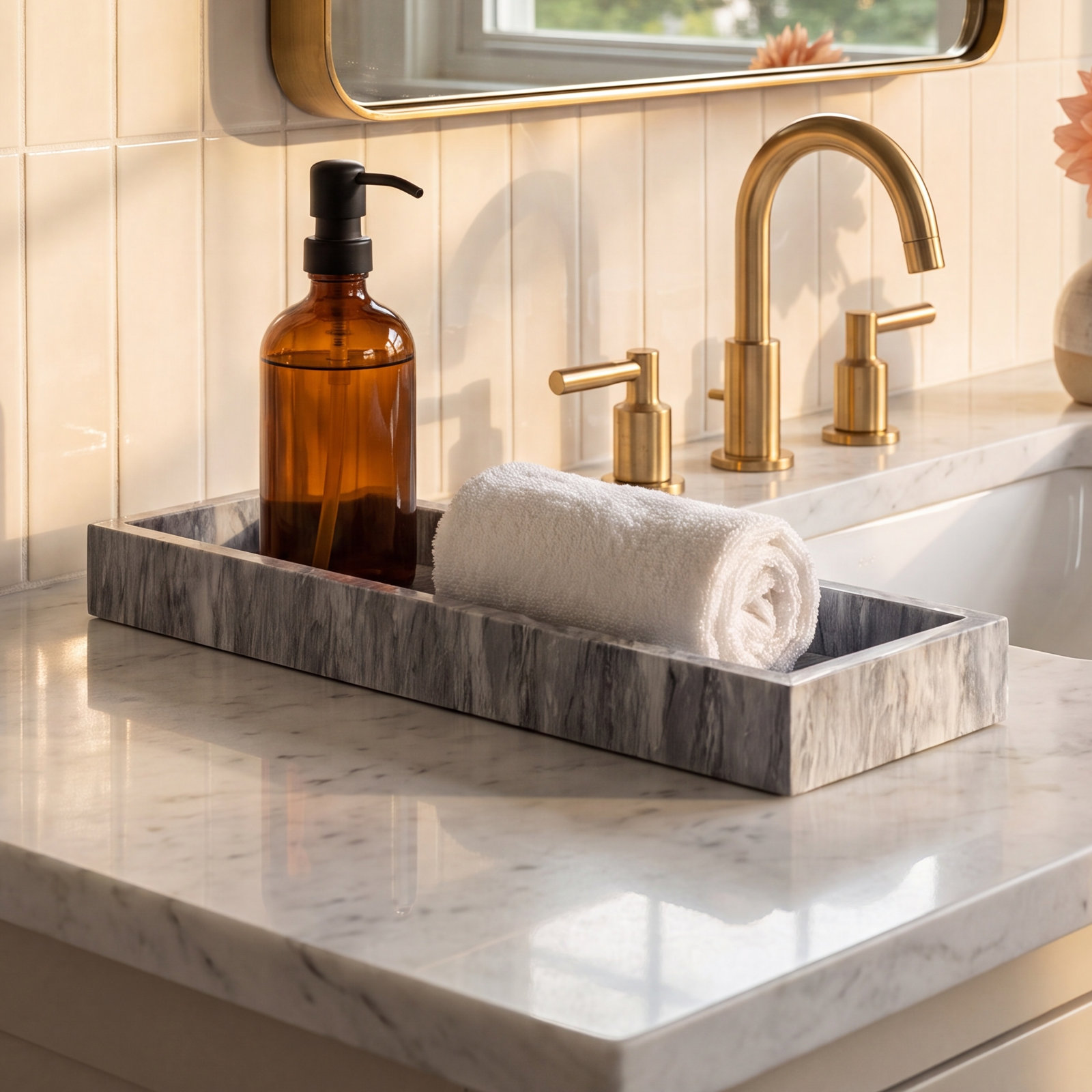 Graciela Marble Bathroom Tray, Cloud Gray
