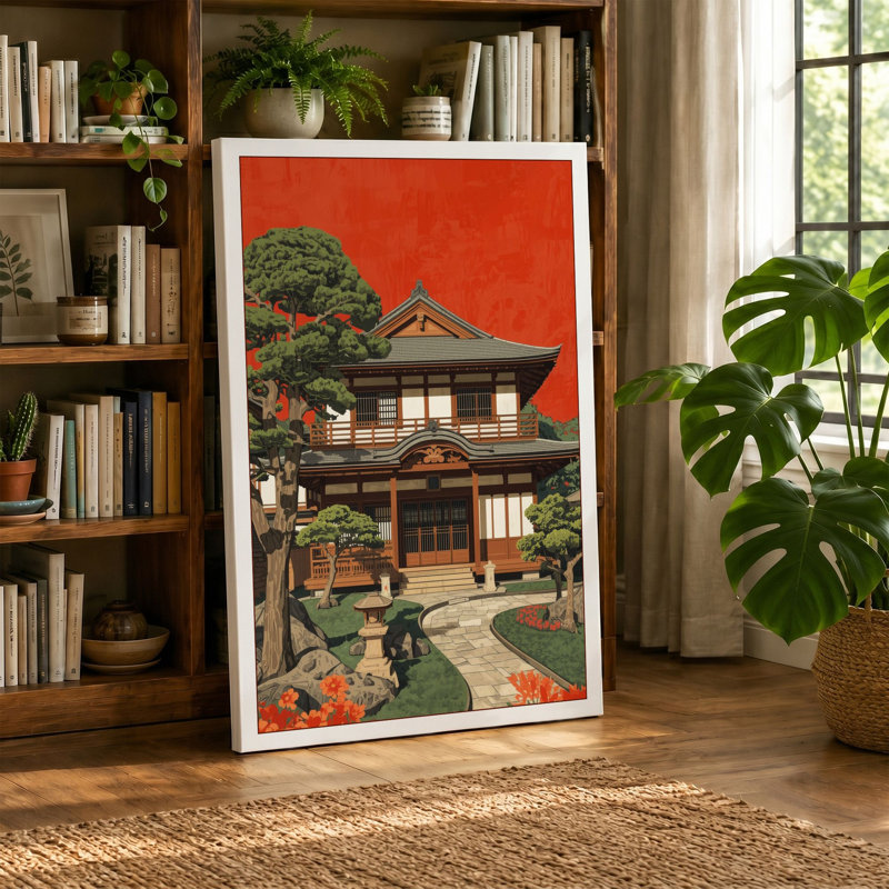 Japanese House with Pine Japandi - Wrapped Canvas, 36x24 - 91.4 x 61.0 cm, White Border