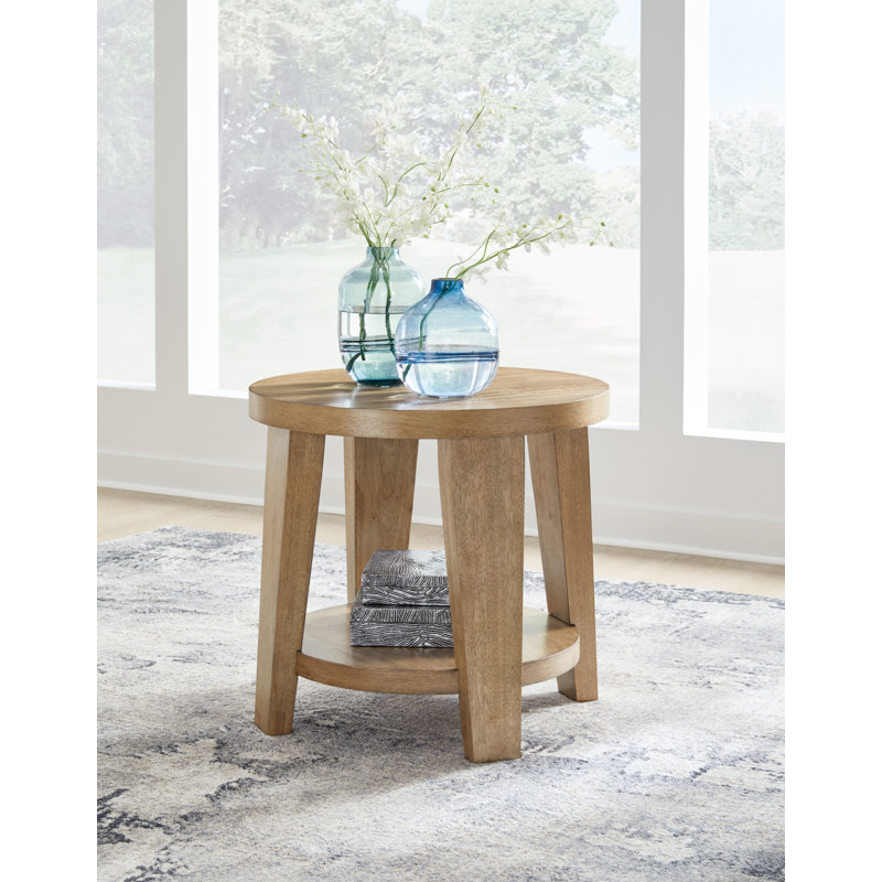 Kristiland 26" Round Brown Mango Wood End Table