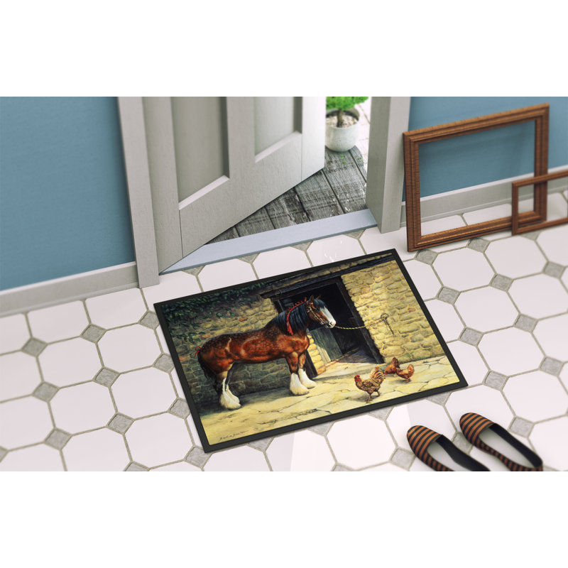 Paillasson d’extérieur antidérapant à cheval et poulets daylann, Rectangle 2 pi x 3 pi