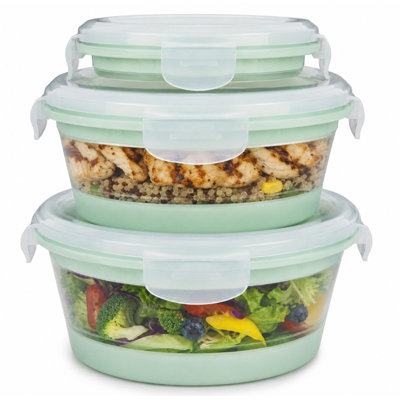 Ensemble de 6 contenants et bols ronds pliables en silicone pour la conservation des aliments, avec couvercles hermétiques à fermeture à pression.