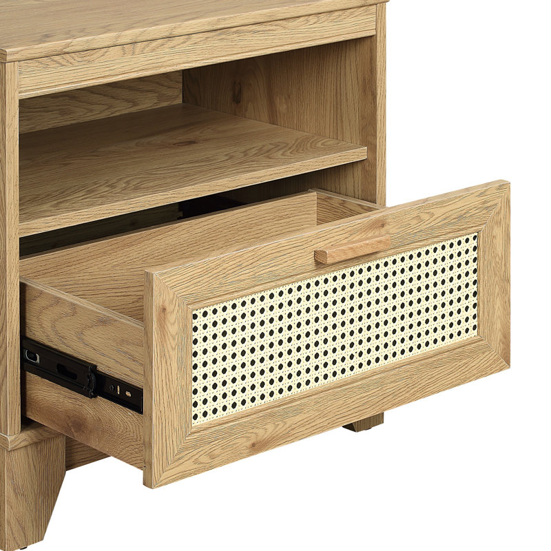 Sheridan Natural Cane and Wood Nightstand Set with Drawer