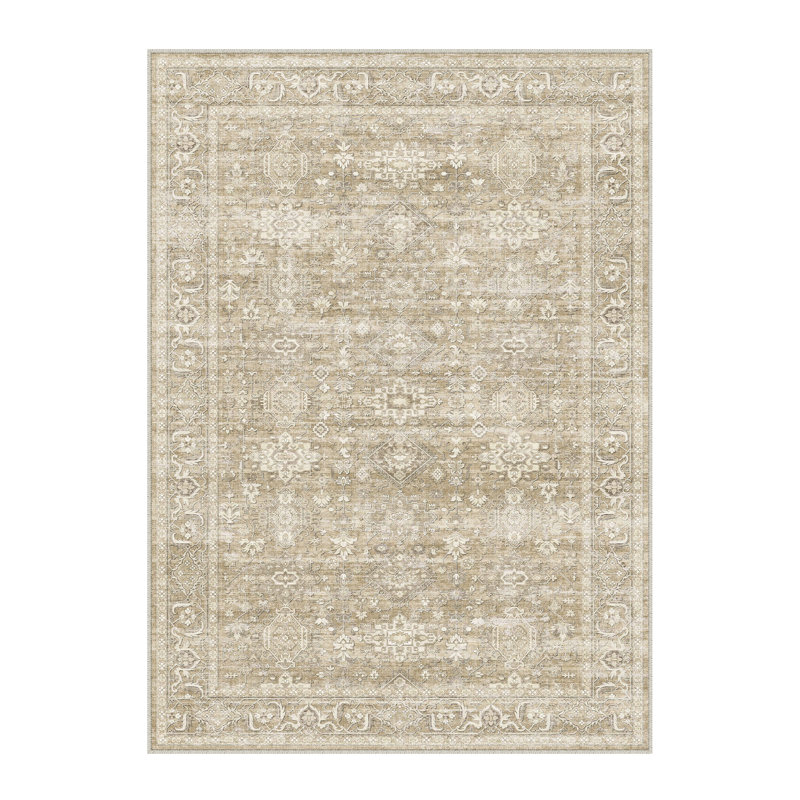 Tapis oriental lavable à la machine avec envers antidérapant Avella, Beige, Rectangle 6 pi x 9 pi