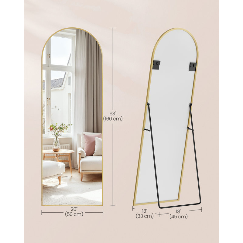 Arched Full Length Mirror with Stand, Pale Gold, 160 cm H x 50 cm W