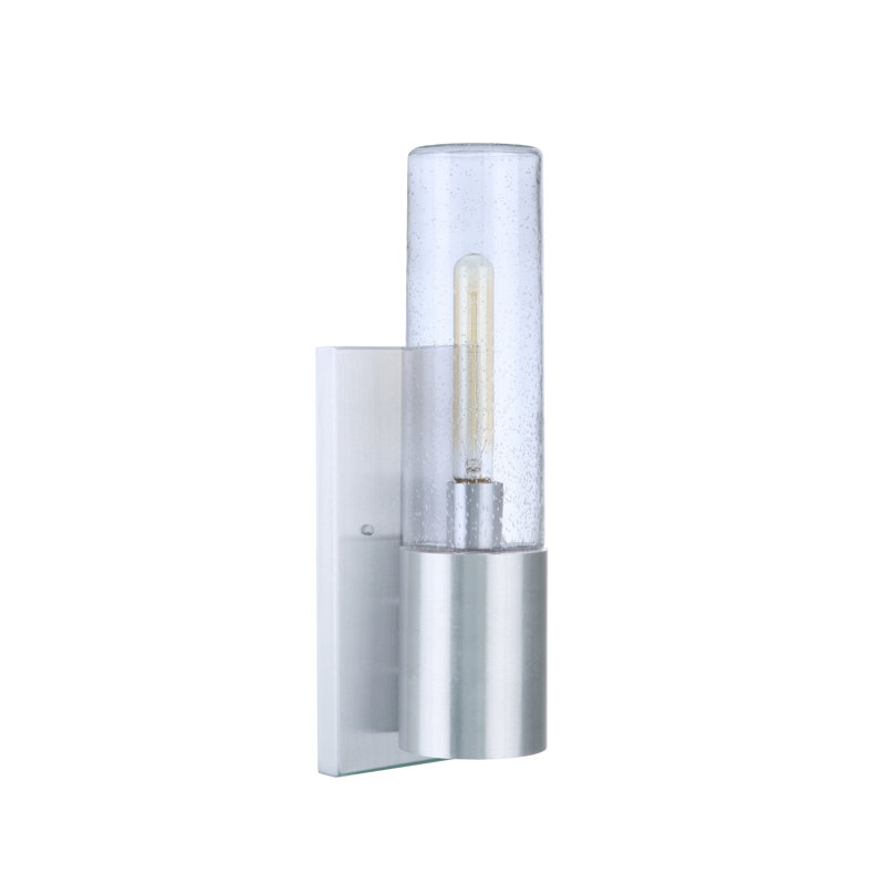 Lanterne murale d'extérieur en verre grainé, Aluminium satiné, H 16,88 po x l 5,5 po x P 5,75 po