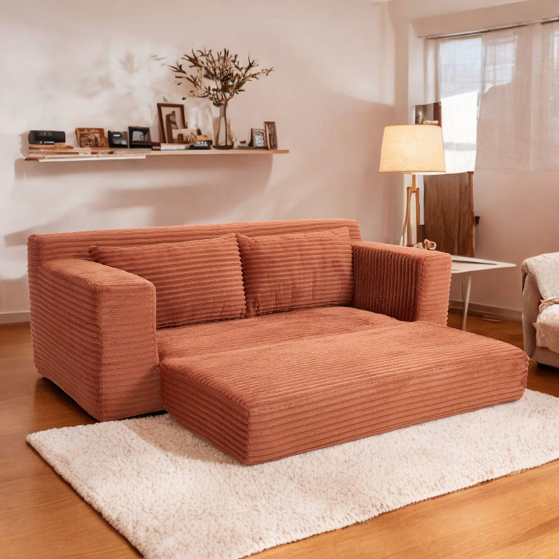 Convertible Sofa Bed with Plush Memory Foam & Sturdy Steel Frame - 2-in-1 Folding Loveseat, Corduroy Fabric, Zero Assembly for Home Office/Small Living Rooms