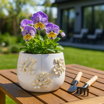 Decorative Flower Bunches Planter For Indoor And Outdoor Spaces - Stylish Flower Pot For Patio, Living Room And Home Decor Accent - 9", Ivory