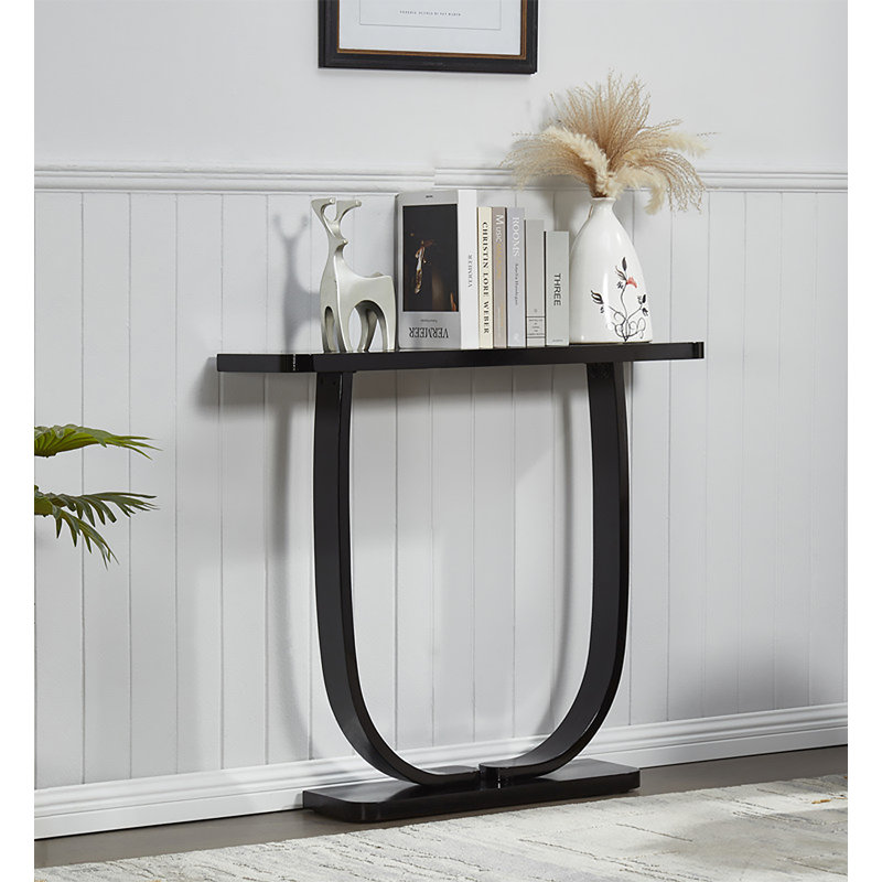 Paredes Solid Wood Top Console Table, 31" H x 43" W x 9" D, Black