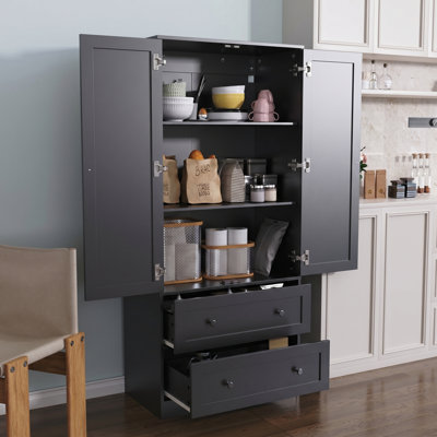 Armoire de cuisine de 64,2 po de hauteur, armoire de rangement avec portes et tiroirs, armoire de rangement autoportante en bois pour la cuisine, la salle à manger